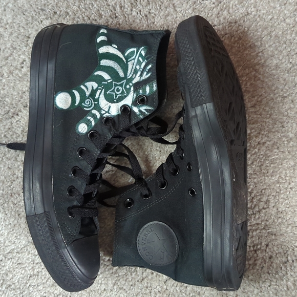 Custom OOAK Converse Monochrome Black Hi Tops Sneakers Shoes 7.5 Men 9.5 Women - Picture 6 of 10